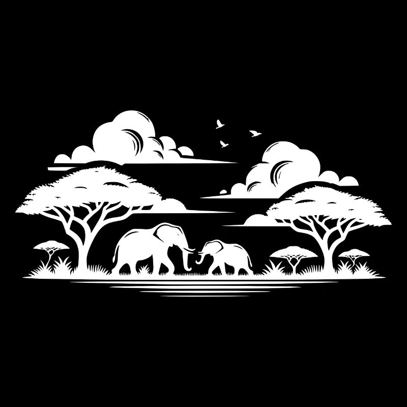 Éléphants dans les savanes africaines Silhouette d’arbre