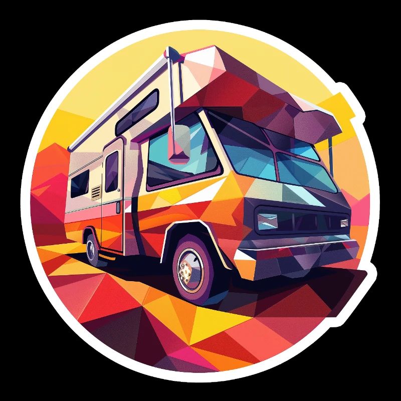 Retro Camping Design – Low Poly Tent & Camper