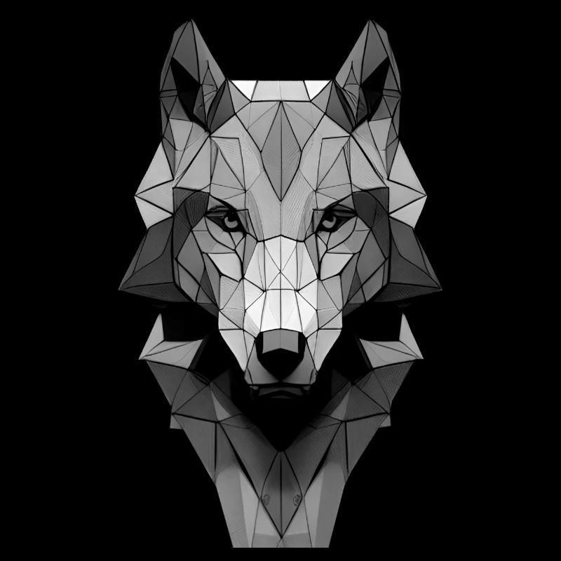 Polygon Design Wolf animal head black white