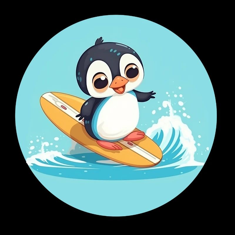 Süßer Surfender Pinguin auf einem Surfbrett