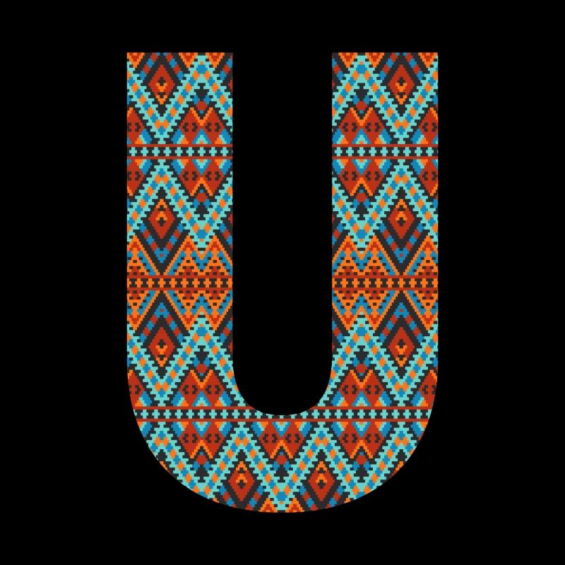Buchstabe U-Boho-Design, Buntes Monogramm