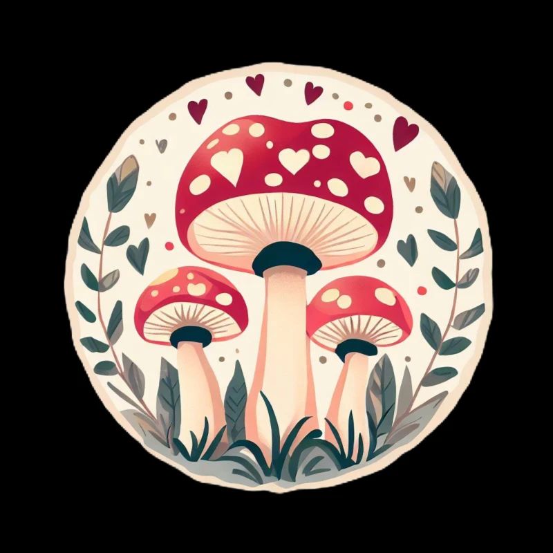 Mushrooms toadstools in magic hearts