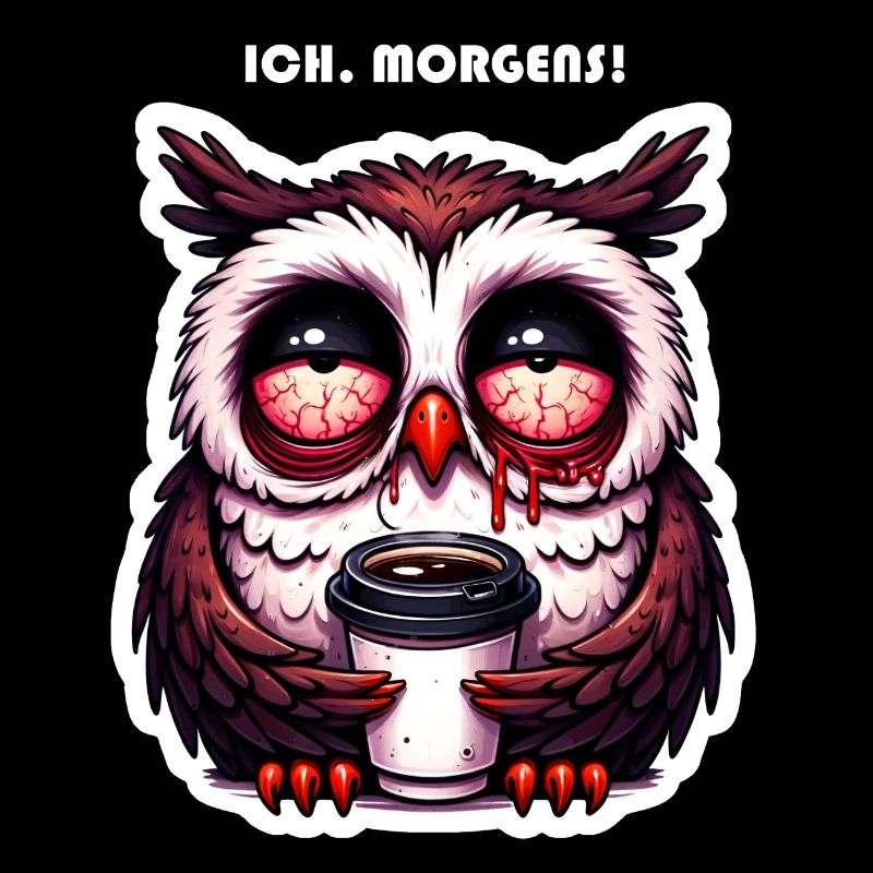 Eule verschlafen mit Kaffee