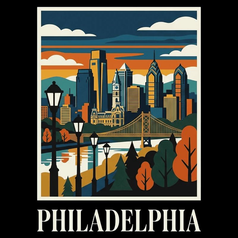 Affiche du coucher de soleil de la skyline de Philadelphie