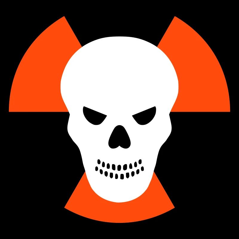 Schädel mit bösem Blick vor Strahlenwarnzeichen