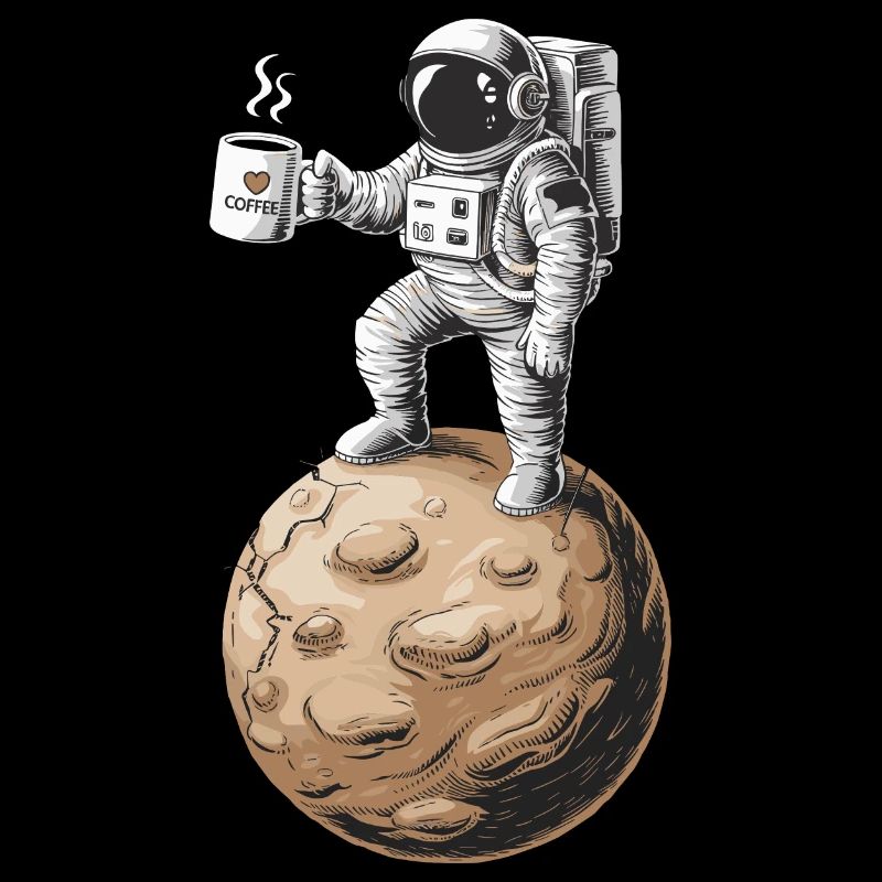 Retro Astronaut Drinking Coffee Planet