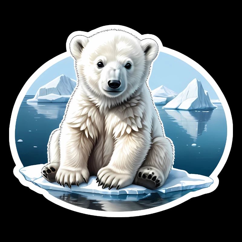 Ein Eisbärenbaby sitzt auf einer Scholle.