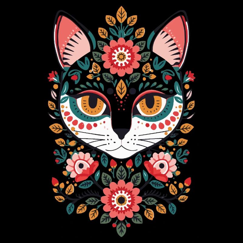 Visage de chat dans le royaume des fleurs