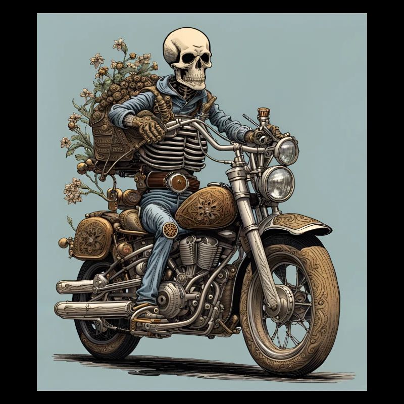 Skeleton Bones & Flowers Biker