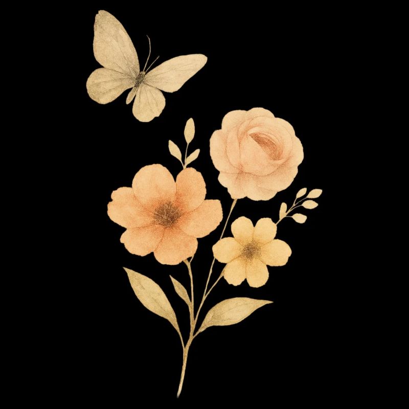 Fleurs pastel avec papillon