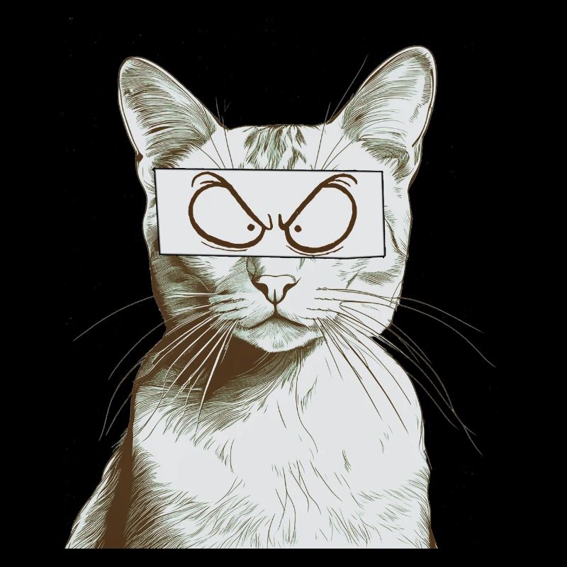 Cat with comic eyes V2, bnw drawing
