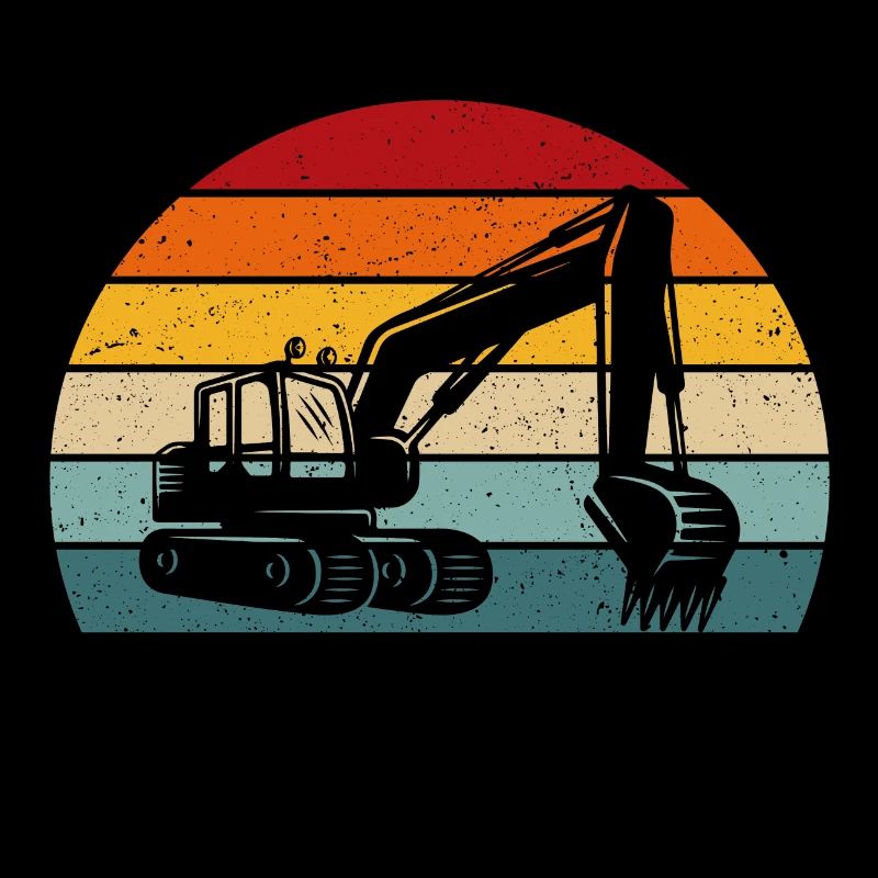 Retro Bagger Baggerfahrer Baustelle Bauarbeiter