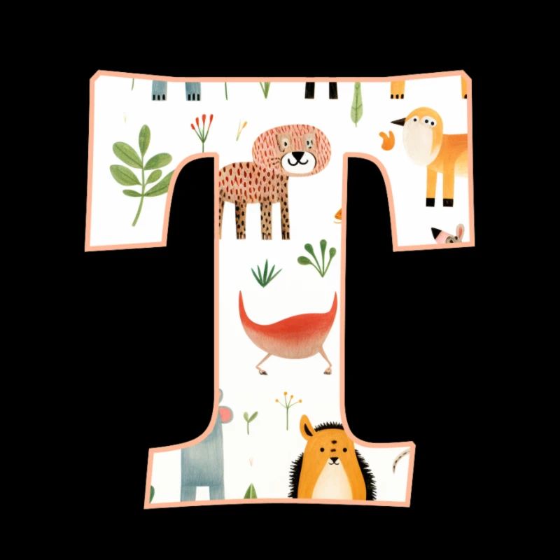 Letter T, Monogram, Animal Pattern