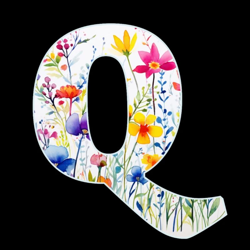 Buchstabe Q, Monogramm, Blumenmuster