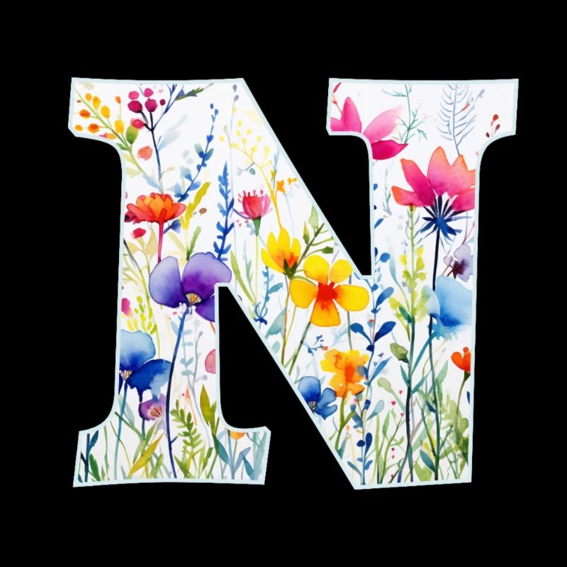 Buchstabe N, Monogramm, Blumenmuster