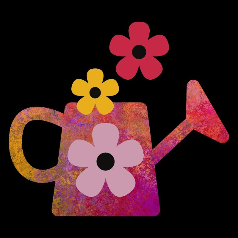 Red watering can with flowers
