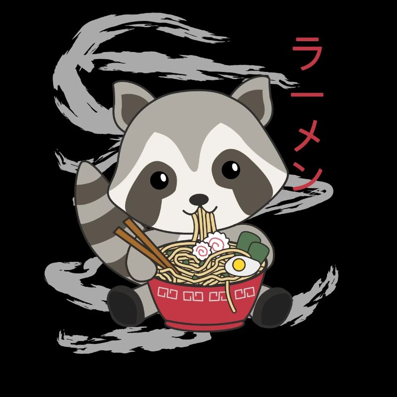 Powered by Ramen süßer Waschbär isst Ramen