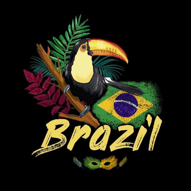 Toucan vintage du Brésil avec drapeau et masque de samba