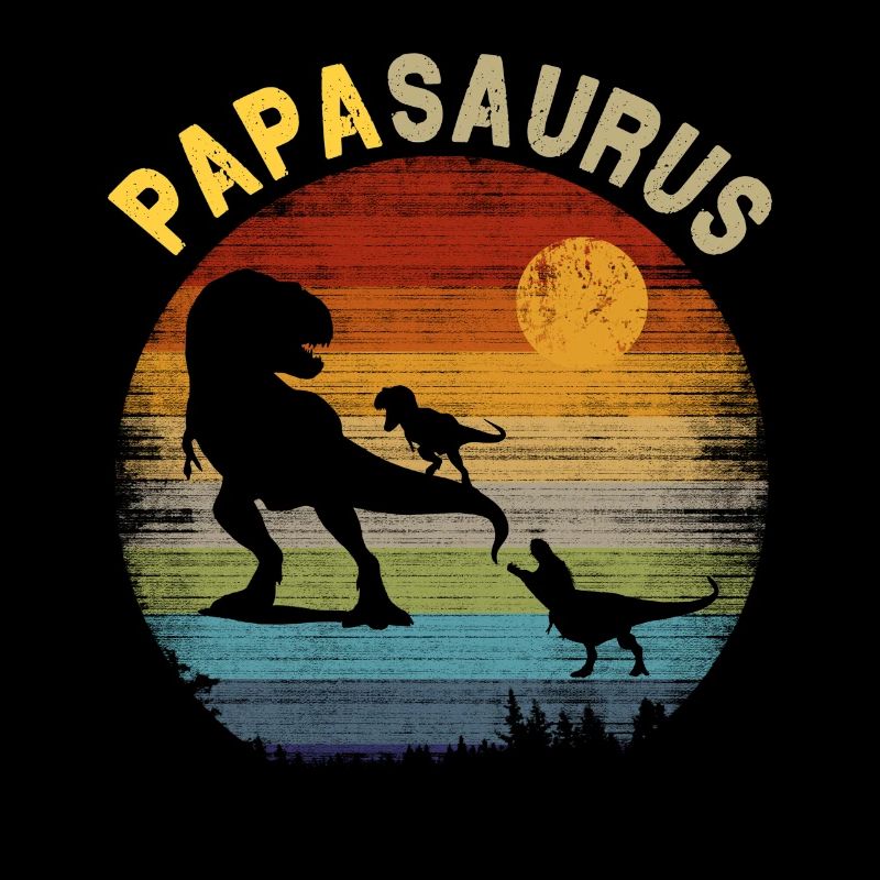 Papasaurus 2 Enfants - Coucher de soleil rétro vintage