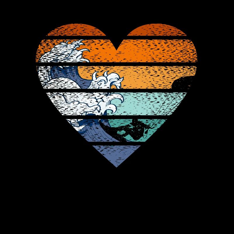 Retro Simplistic Heart Ocean Beach Lovers Surf