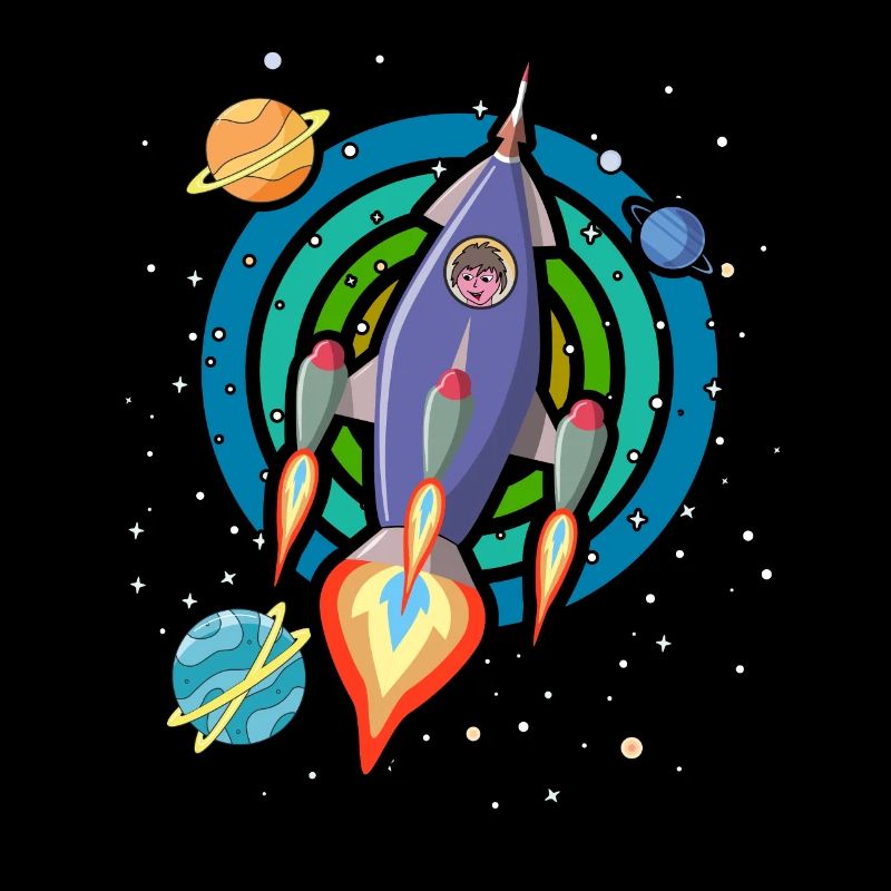 Fusée dans l’espace avec des planètes et des étoiles