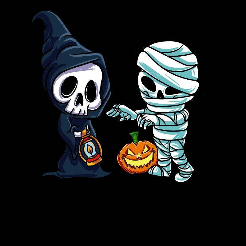 Mummy and skeleton with pumpkin