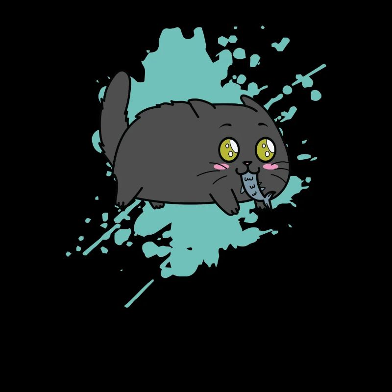Chat avec un poisson dans la gueule dans un animal de style kawaii