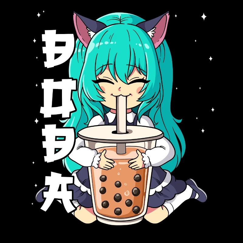 Boba Tea Anime Neko Mädchen Bubble Tea