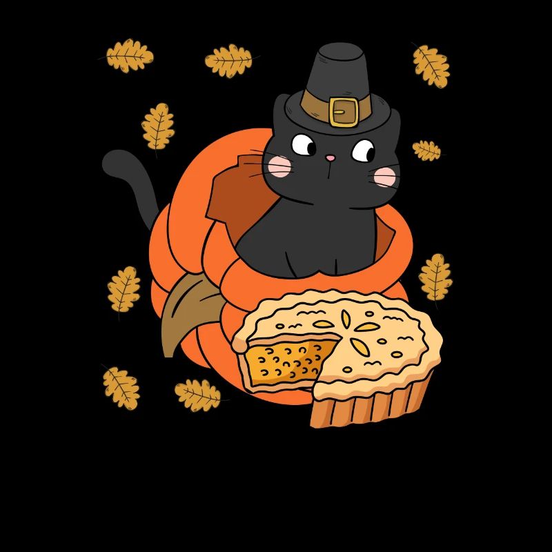 Pilgrim Black Cat Pumpkin Pie Thanksgiving Day