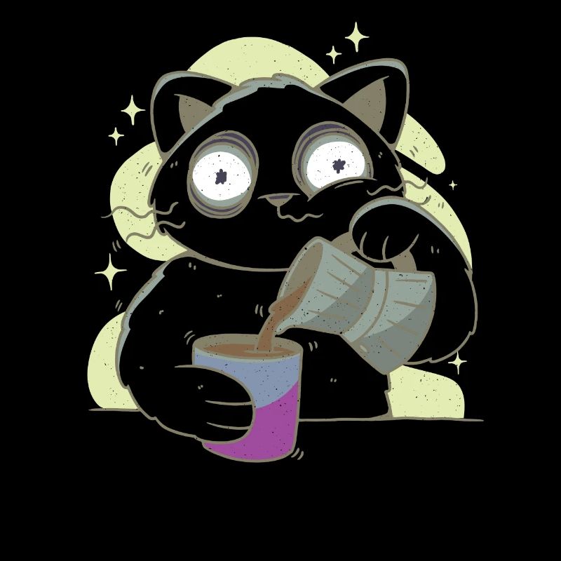 Morgenmuffel Katze mit Kaffee Sucht
