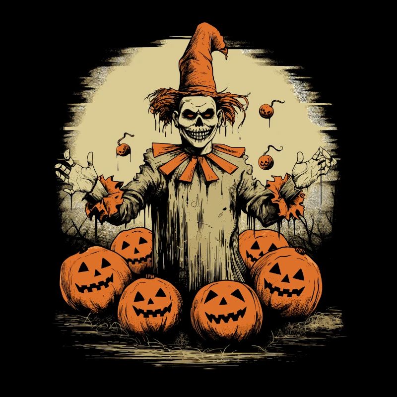 Clown effrayant avec lune et citrouilles Halloween