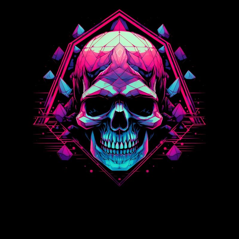 Polygone Synthwave Vaporwave Skull