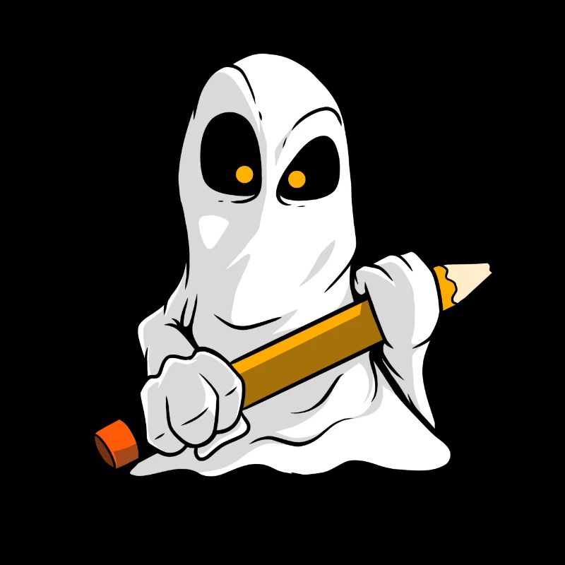 Fantôme mignon de dessin animé avec un crayon