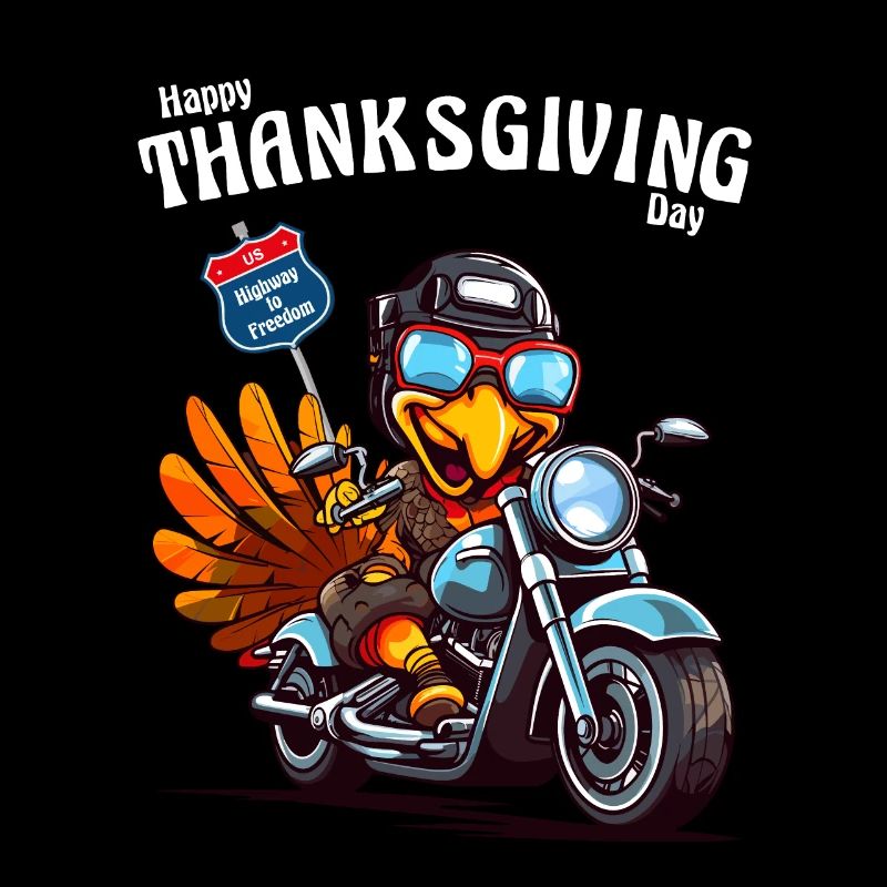 Cool turkey rides motorcycle on Thanksgiving