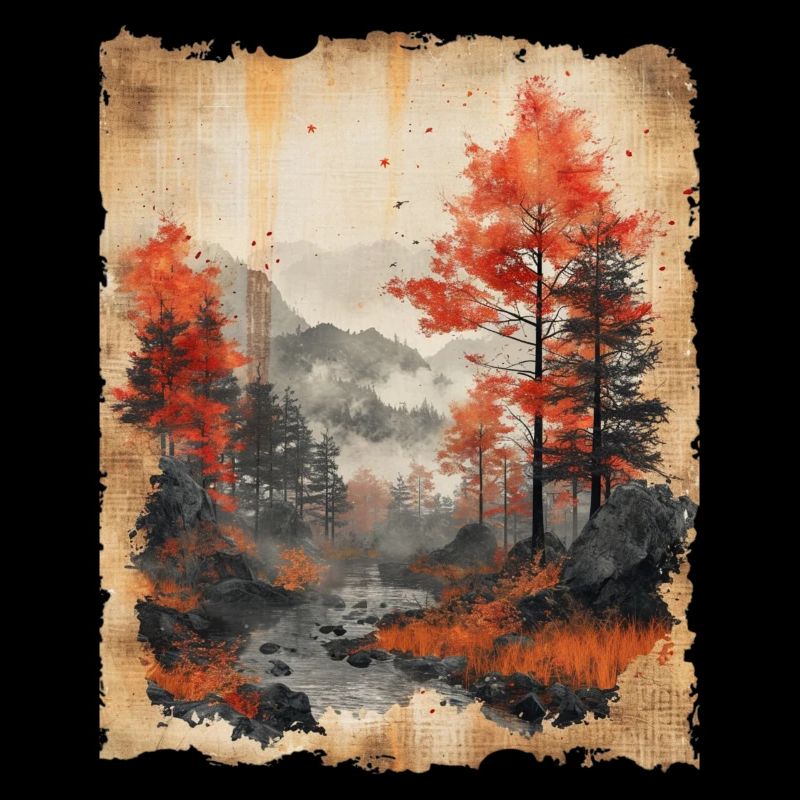 Classic Scenery Papyrus Scroll Onsen Japanese