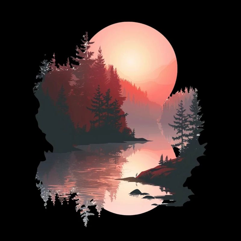 Sunset Reflection Forest Scene