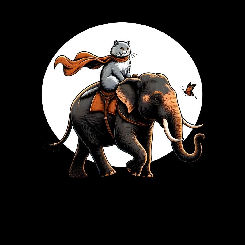 Fier chat chevauchant un éléphant