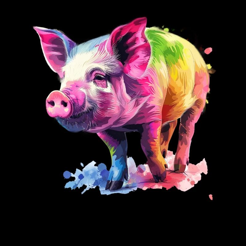 Cochon Coloré Aquarelle Oeuvre Coloré