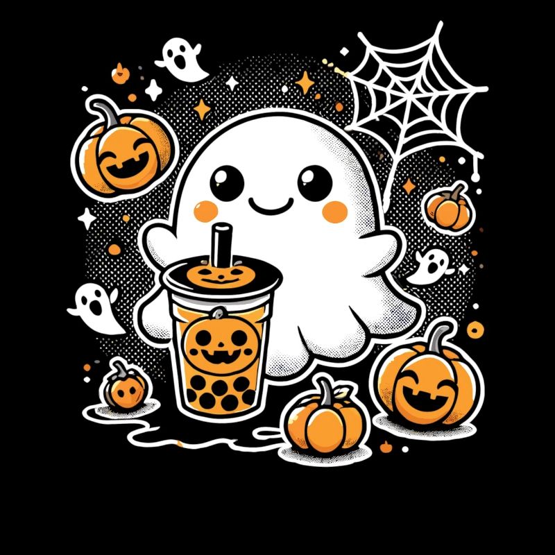 Halloween T-Shirt: Ghost with Pumpkin Bubble Tea