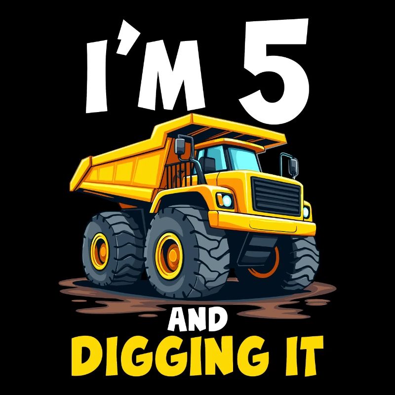 5e anniversaire, garçon de 5 ans, camion et chantier de construction