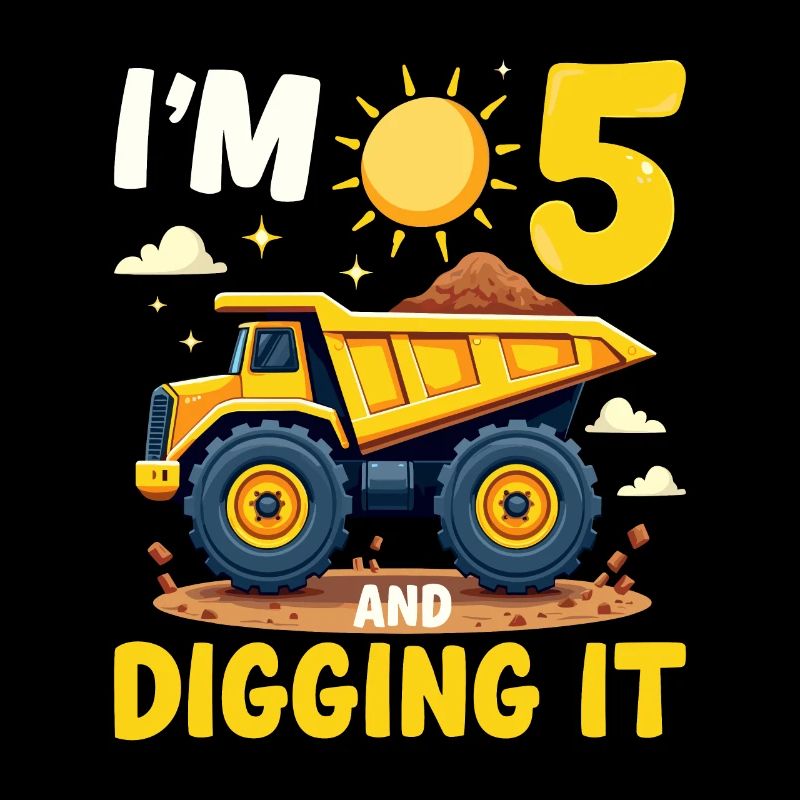 5e anniversaire, garçon de 5 ans, camion et chantier de construction
