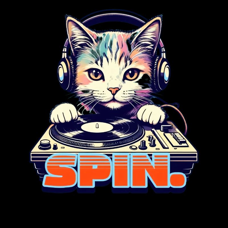 Cute DJ Kitten Vinyl Turntable Retro Style
