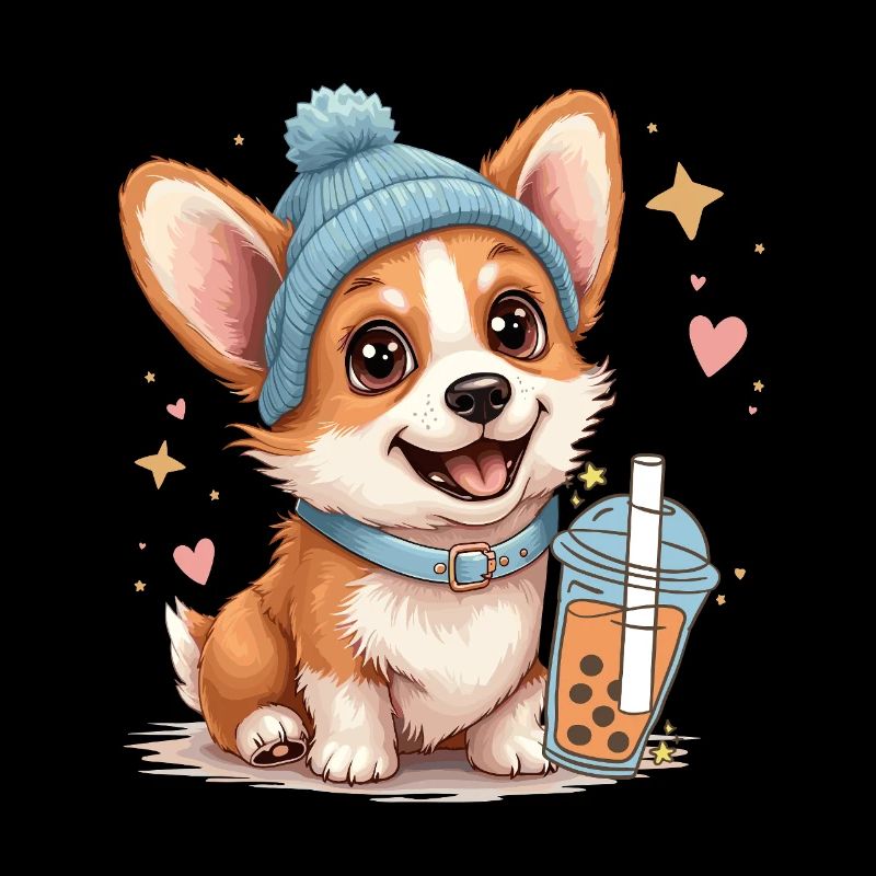 Bubble Tea Corgi Kawaii Bonnet Pastel Mignon