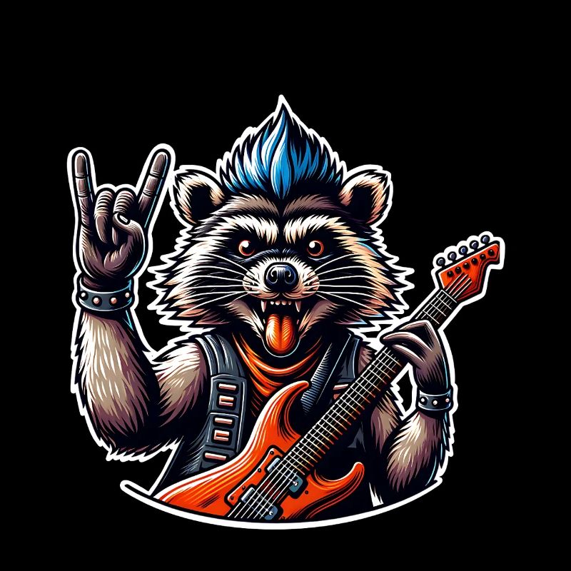 Waschbär Rock and Roll Gitarrist