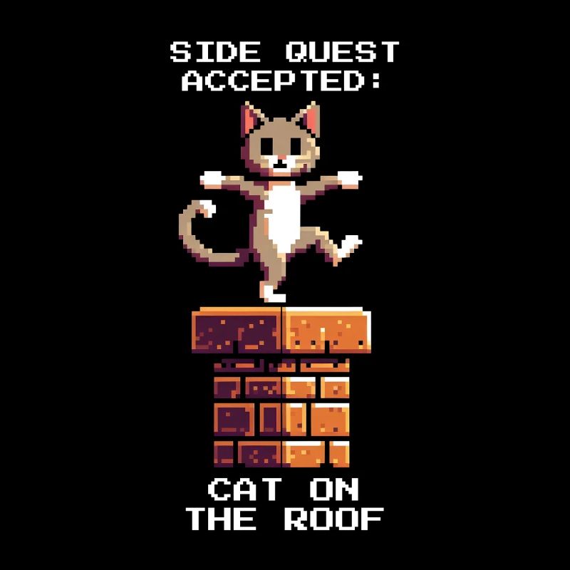 Ramoneur Chat Toit Côté Quest Rétro Pixel