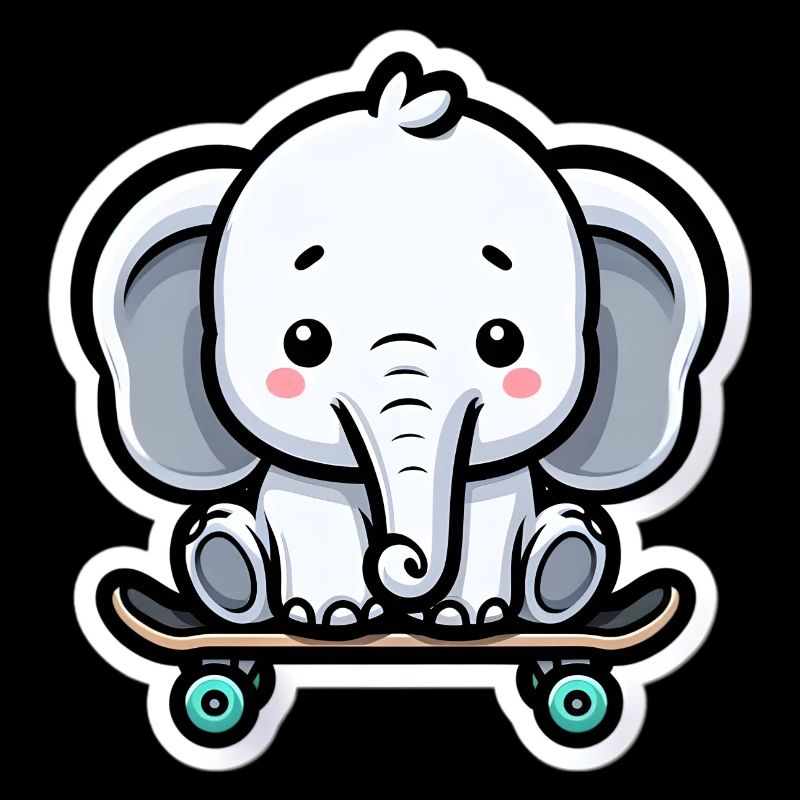 Mignon bébé éléphant avec planche à roulettes Maman éléphant