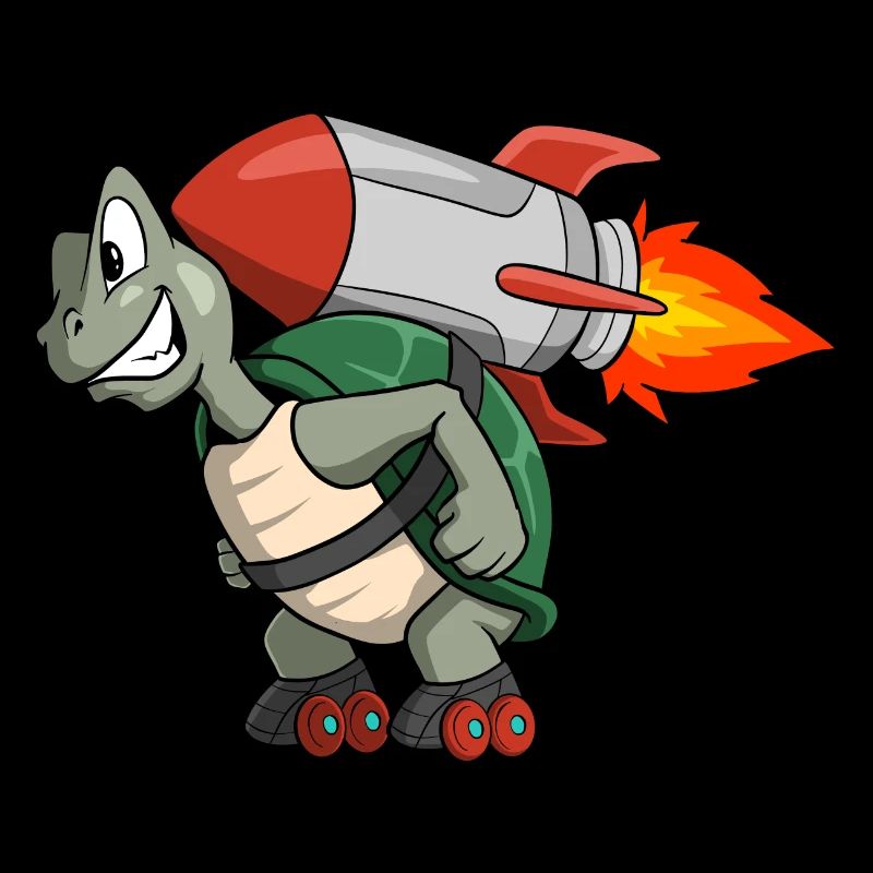 Cute turtle with roller skate and rocket backpack
