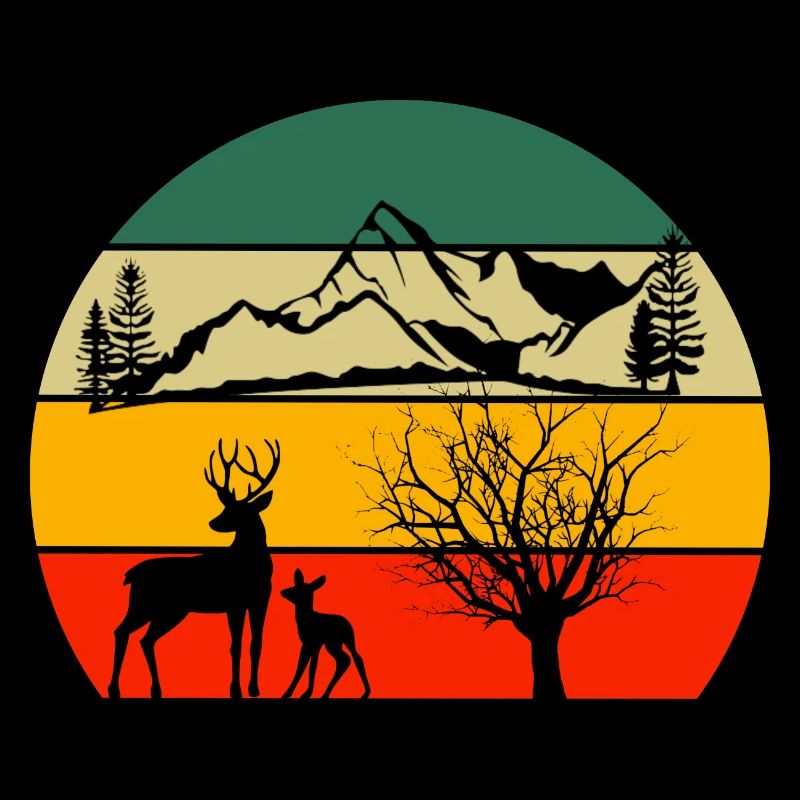 Animal Lover Forest Deer Tree Retro Nature