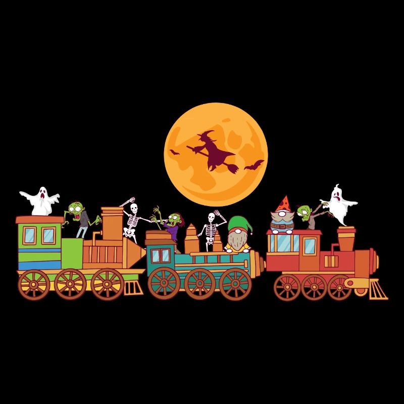 Happy Halloween Ghost Train Spooky Gnomes Zombie