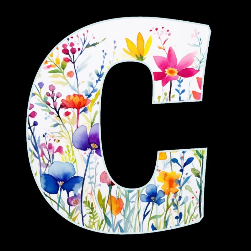 Letter C, Monogram, Floral Pattern